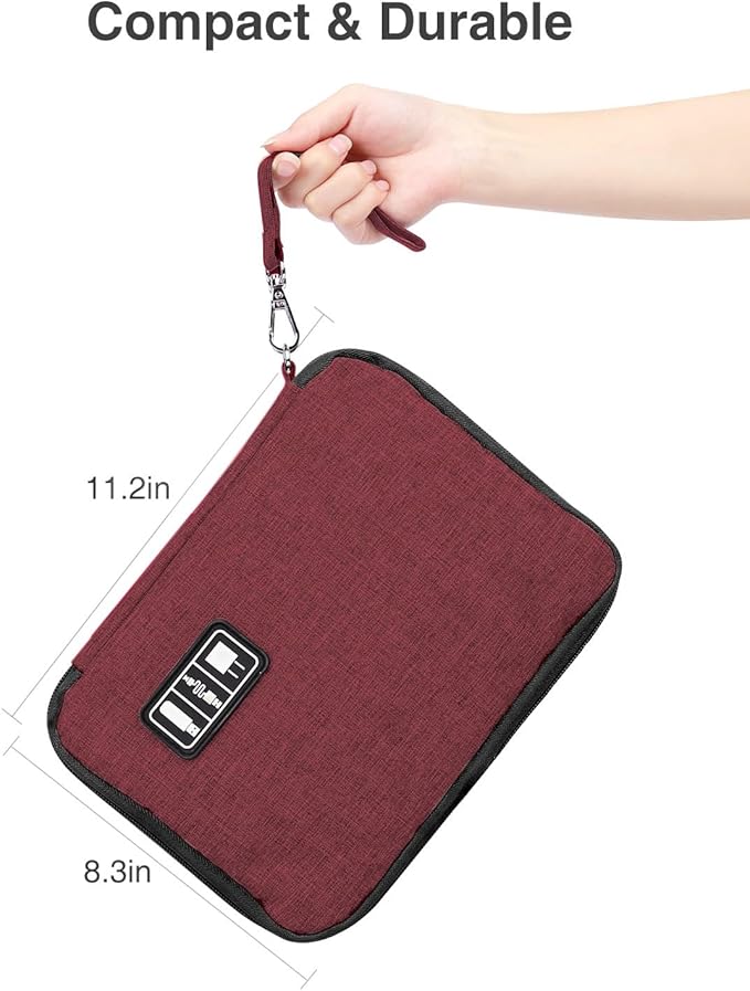 Luxtude Electronic Organizer Travel Case Large, Cord Organizer Travel, Large Cable Organizer Bag, Tech Bag for Cable Storage/Cord Storage/iPad Pro(up to 11")/Wall Charger/Electronic Accessories, Red