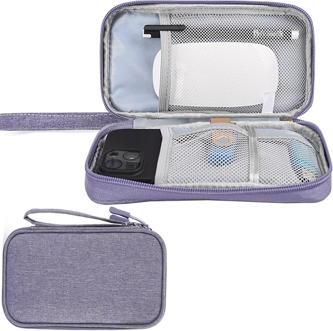 CAAORDKSO Electronics Organizer Travel Bag, Small Cable Organizer Case Waterproof Accessories Pouch, Travel Electronic Carrying Case for Cable, Cord, Charger, Phone, Power Bank, Earphone (Purple)