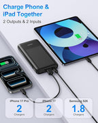 2-Pack Portable Charger, 10000mAh 22.5W Slim USB C Power Bank Fast Charging with 2 Outputs & 2 Inputs, Digital Display Battery Pack Compatible with iPhone Samsung iPad Tablets, Black & Black