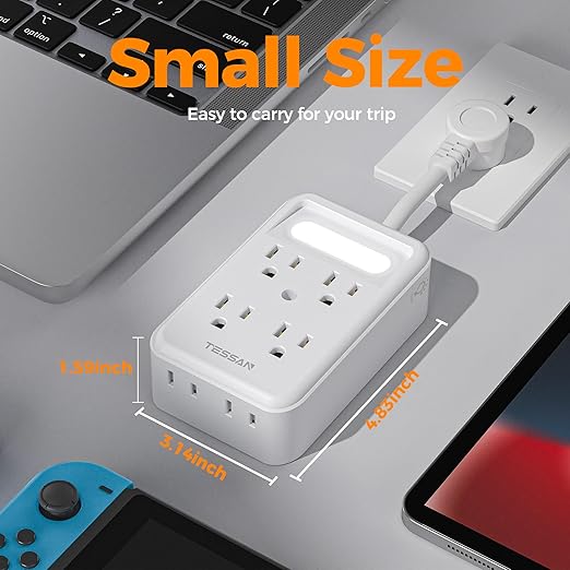 TESSAN Multi Plug Wall Outlet, 6 AC Outlet Extender with 3 USB Ports (2A1C) and Night Light, 3-Sided Multiple Wall Plug Expander，Charging Station for Cruise Travel, Home Office, Dorm Room Essentials