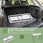 Folding Fish Cleaning Table with Sink, Portable Camping Sink Table with Measure Mark, Drainage Hose and Knife Groove, Outdoor Fish Fillet Cleaning Station for Picnic Fishing, White