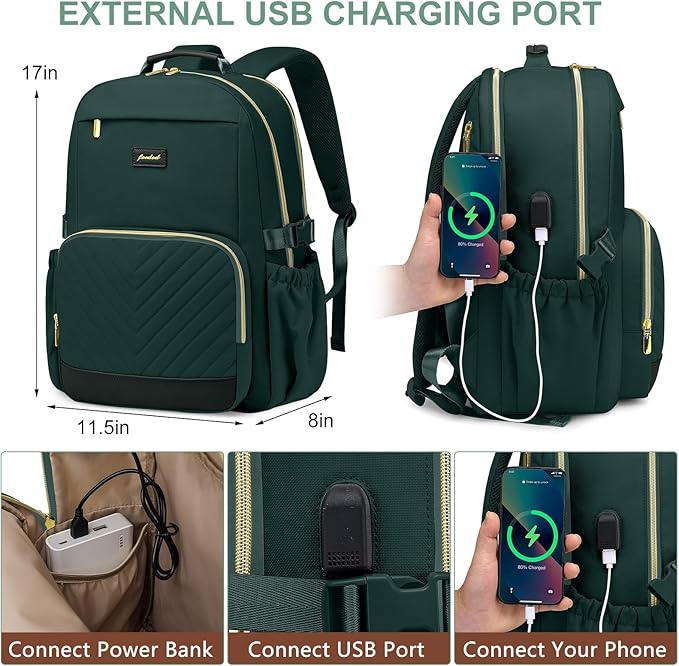 Focdod Laptop Backpack for Women Bookbag: 15.6 inch Work Backpacks with Pouch Pocket for Large Capacity Cup & USB Charger College Book Bag Travel Business Nurse Teacher Bookbags Anti-theft Back Pack