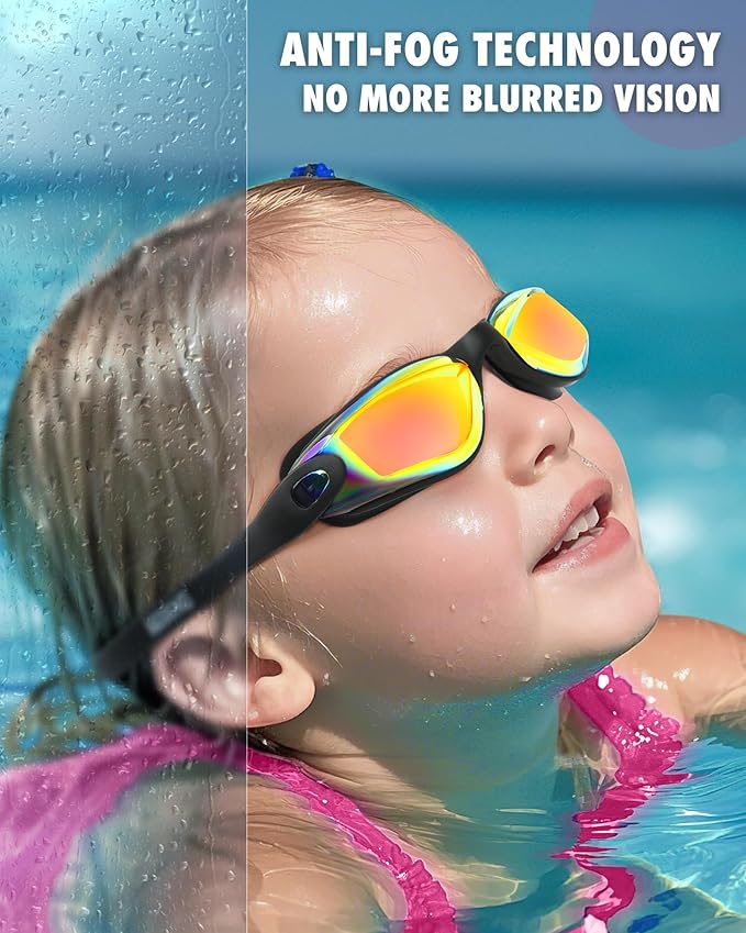 Aegend Swim Goggles for Kids Youth 3-14 Anti-Fog Anti-UV Comfort Fit Goggles for Swimming