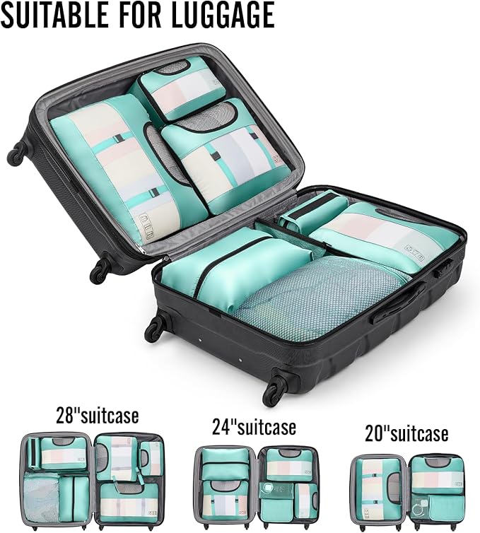 8 Set Packing Cubes for Travel Essentials, Suitcase Organizer Bags in 4 Sizes, Carry-On Luggage Accessories with Laundry Bag, Airplane Must Have, Gifts for Women Men