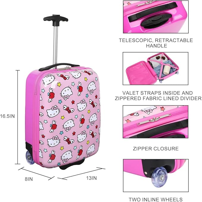 Bioworld Hello Kitty Apples & Bows Pink 16.5" Toddler 2-Wheel Luggage