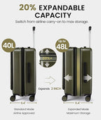 LOVEVOOK Carry On Luggage 22x14x9 Airline Approved, Expandable Hard Shell Suitcase with Spinner Wheels, USB Charging Port & Front Pocket, PC Hardside Rolling Luggage with TSA Lock for Travel