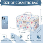 Gosect Large Makeup Bag, Cute Cosmetic Bag for Women Girls, Floral Coquette Aesthetic Toiletry Bag, Travel Make Up Organizer Bag (Blue Butterfly)