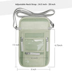 WALNEW Passport Holder Neck Pouch Travel Wallet for Women and Men, RFID Blocking Security Slim Traveling Wallet with Around Neck Lanyard Strap, Light Green