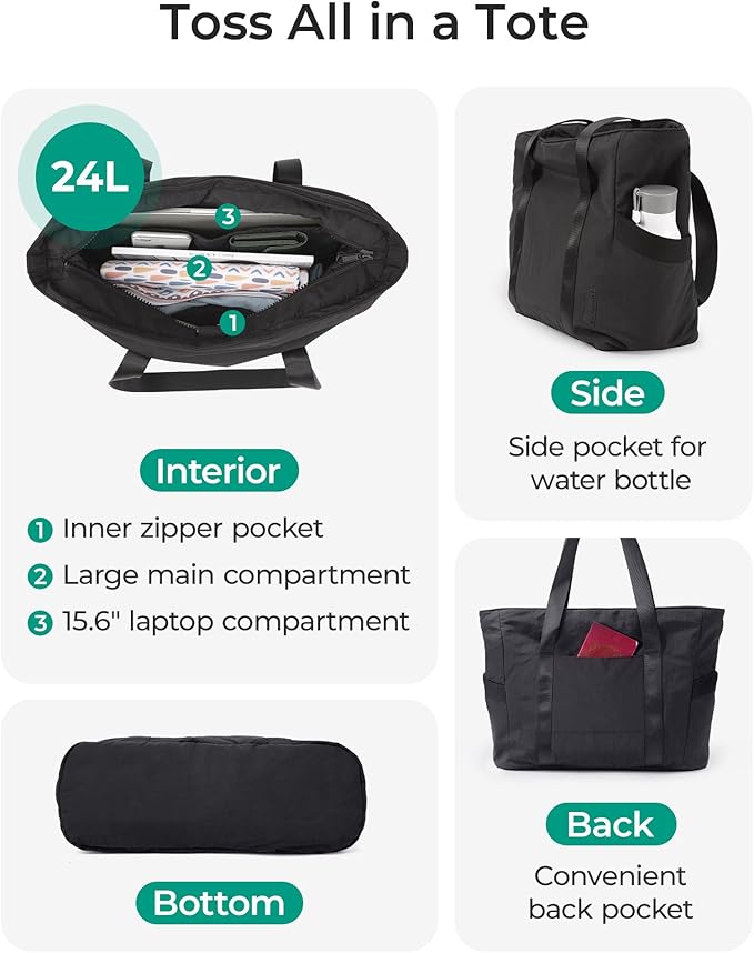BAGSMART Tote Bag for Women, Tote Bag with Zipper Work Tote with Compartments Nurse Shoulder Hanbag for Travel, Gym