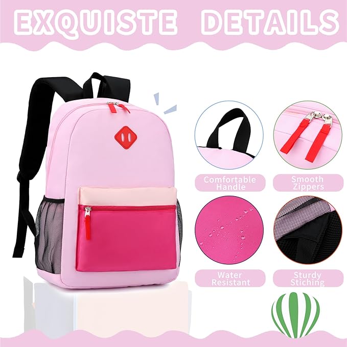 Backpack Set for Girls Boy Kids Backpack with Lunch Box for Elementary Primary Kindergarten School Bag (Purple Pink Set, Large)
