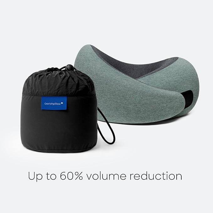 Ostrichpillow Go Neck Pillow, Travel Pillows for Airplanes, Premium Memory Foam Travel Pillow, 360º Ergonomic Design, Asymmetrical Sides, Travel Bag Included, Washable Modal Cover