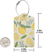 2 Pack Luggage Tags for Suitcases, PU Leather Bag Tag with Privacy Cover Address Card Travel Essentials-Summer Lemon