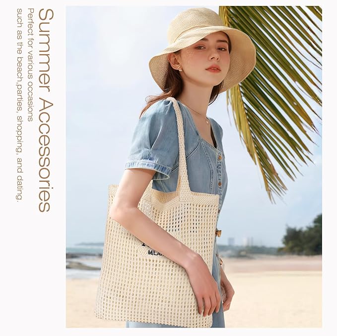Trifabricy Beach Bags for Women, Large Beach Bag, Woven Straw Tote Bags Waterproof, Weaving Swim Shopping Travel Bag