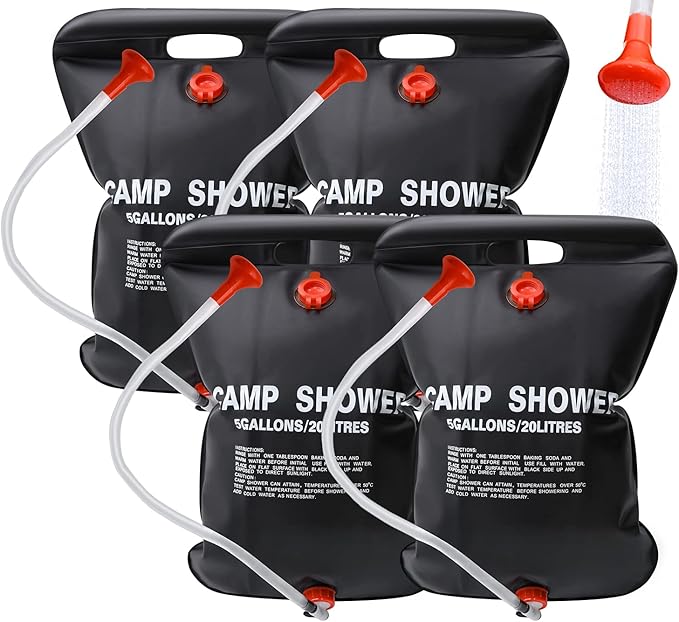 DkOvn Solar Shower Bag, 5 Gallons/20L Camping Shower Bag, Portable Shower Bag with Removable Hose and On-Off Switchable Shower Head for Camping Beach Swimming Outdoor Traveling
