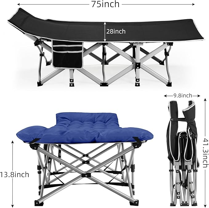 Fragess Foldable Camping Cots for Adults, 28" Extra Wide Cot with Removable Mattress, 600LBS Max Load, Sleeping Cots for Camping Outdoor/Office, Guest (Azure)