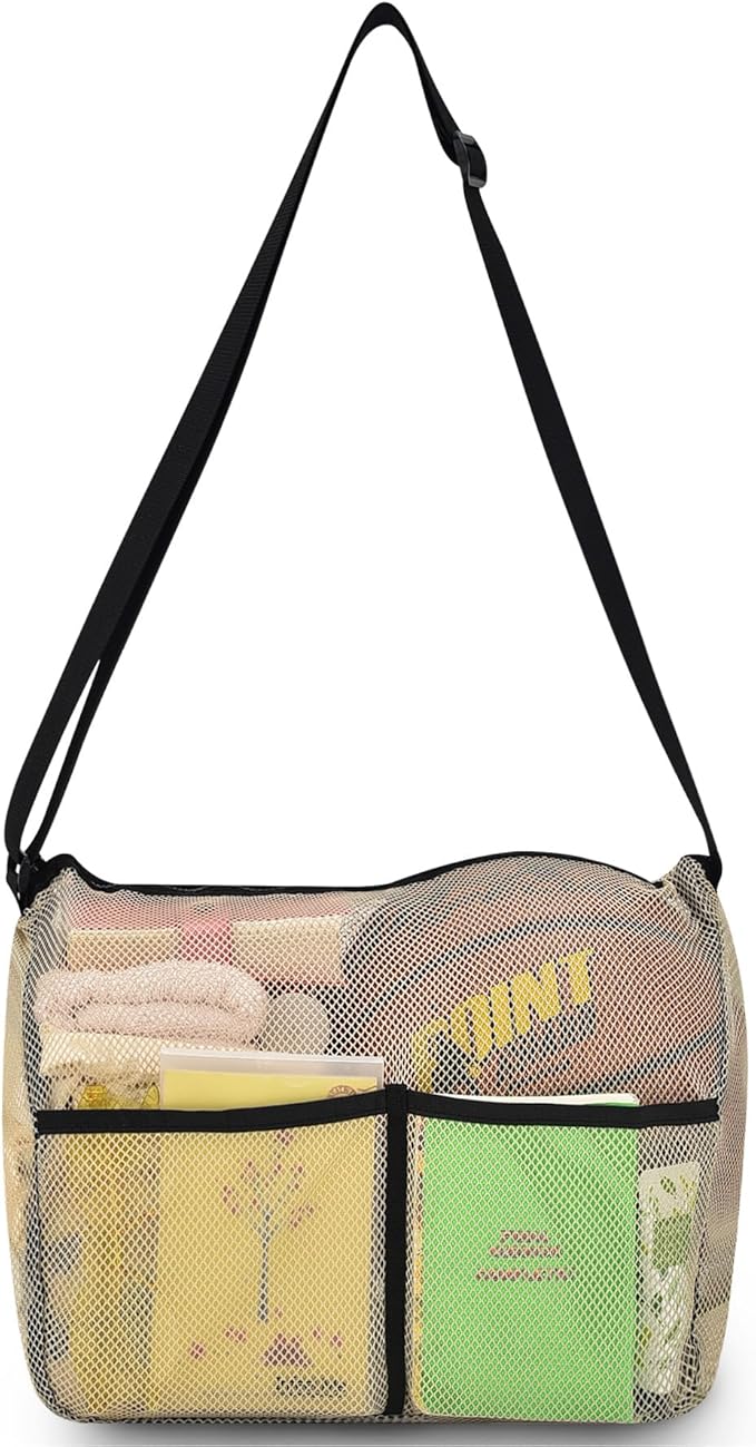 Mildbeer Gym Tote Bag, Mesh Bag Crossbody Satchel 12x6x12 for Gym Beach Ball Games Training Camping Hiking Clothes Storage