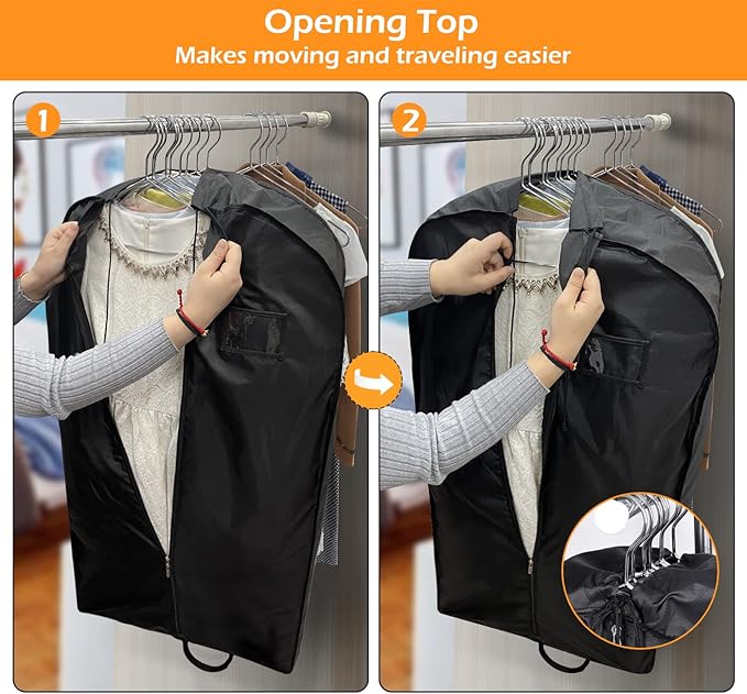 MISSLO Garment Bags for Travel Heavy Duty Moving Bags Large Capacity Hanging Clothes Bag for 20 Shirts Waterproof Fabric Suit Covers for Closet Storage 2 Packs, 43"
