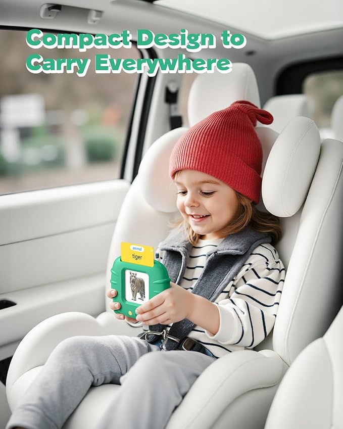 Talking Flash Cards for Toddlers 1 2 3 4 Year Olds, Montessori Language Learning with 224 Words, Pocket Speech Therapy Playthings, Children's Sensory Educational Device, Green
