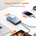 26800mAh Magnetic Power Bank, Mag-Safe Compatible Wireless Portable Charger, Aluminum Alloy, Large Capacity 20W Fast Charging USB-C, Travel Essential, for iPhone 17/16/15/14/13/12 Series, Silver Gray
