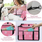 Dog Car Seat Foldable Dog Car Booster Seat Waterproof Breathable Oxford Travel Bag for Small to Medium Dogs, Puppies, and Pets-Footprint Pink-Upgrade