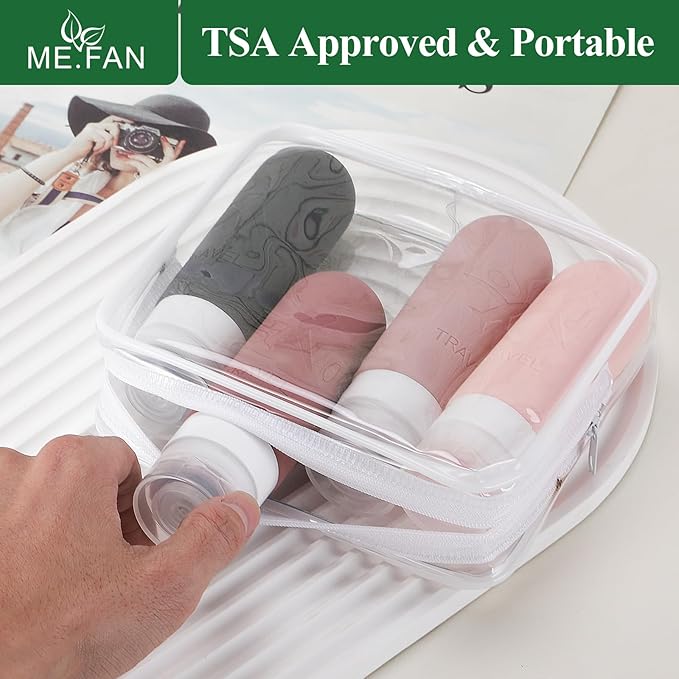 ME.FAN Travel Bottles for Toiletries, TSA Approved 3oz Travel Size Containers, Silicone Squeezable Portable Split Bottle, Travel Accessories for Conditioner, Shampoo, Lotion- 4 Pack Purple