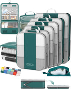 10 Set Compression Packing Cubes for Travel Essentials,Compressible Expandable Packing Cubes for Suitcase,OlarHike Luggage Organizer Bags,Handy Helper for Organizing Clothes(Dark Blue Green)
