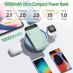 YOBON Power Bank 10000mAh Portable Charger Slim Battery Pack with 2 USB 2.4A Outputs and USB C in/Out Compatible with Huawei iPhone 16 15 14 13 12 iPad Samsung Galaxy S20 Android Tablet (Light Green)