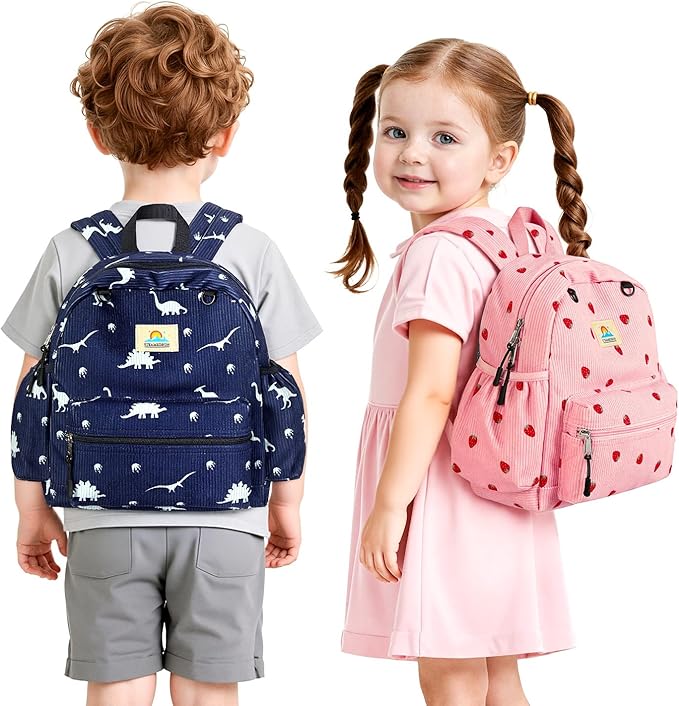 STEAMEDBUN Corduroy Toddler Backpack for Girls 2-4: Kids backpack for Boys Girls - 12 inch Preschool Kindergarten Backpacks - Strawberry