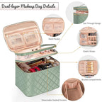 OCHEAL Large Makeup Bag, Double Layer Makeup Bag, Vertical Storage Cosmetic Case for Women/Girls with Multiple Compartments-Green