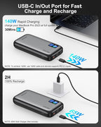 AsperX Laptop Power Bank, 25,000mAh 140W PD 3.1 Fast Charging Portable Charger, TFT Smart Display USB C Battery Pack(92.5Wh) for MacBook/iPhone 17/Dell XPS/Galaxy S25/Steam Deck/ipad (Flight-Approved)