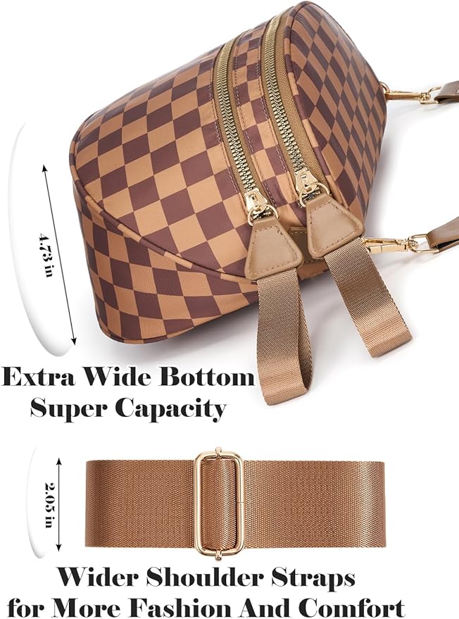 Black and White Checkered Crossbody Bag Bum Bag for Women,Spacious Checkered Purse Fanny Packs Belt Bag