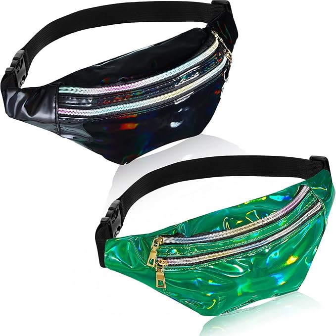 Frienda 2 Pieces Holographic Fanny Pack for Women Colorful Sport Waist Bag Pack