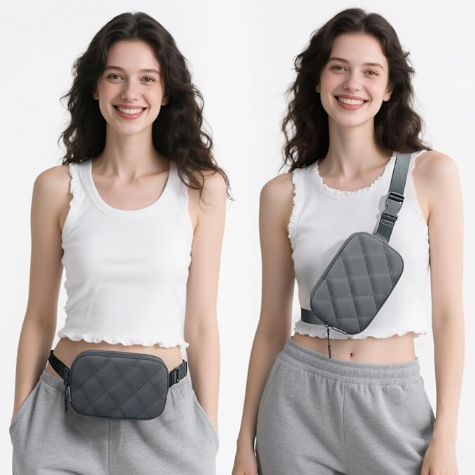 Fanny Pack for Women Men, Waterproof Belt Bag with Adjustable Strap & Back Anti-Theft Zipper Pocket, Lightweight Crossbody Bag for Travel, Workout, Running (8.Grey upgrade)