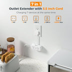TESSAN Short Extension Cord 0.5Ft, Flat Plug Outlet Extender Surge Protector with 4 Widely AC with 3 USB Ports (1 USB C), Multi Plug Small Power Strip for Travel, Home, College Dorm Essentials, White