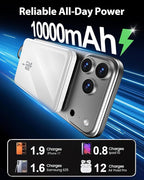golioklsy Portable Charger Power Bank, 10000mAh Phone Charger with Built-in Cable, 20W PD Fast Charging, Slim Battery Pack with LED Display, Travel Essential for iPhone 17/16/15/14 All Series, White