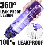 OLDLEY Water Bottle, 32oz Motivational Sports Water Bottle with Time Marker - Times to Drink - Tritan, BPA Free, Wide Mouth Leakproof, Anniversary Birthday Gifts for Men Women, Deep Purple (1 Bottle)