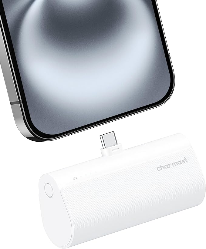 charmast Portable Charger USB C for iPhone 17/16/15, 5000mAh Fast Charging Power Bank with Built-in Type-C Connector, 20W Mini Battery Pack for iPhone 17/16/15 Series, Samsung S25/S24/S23, and More