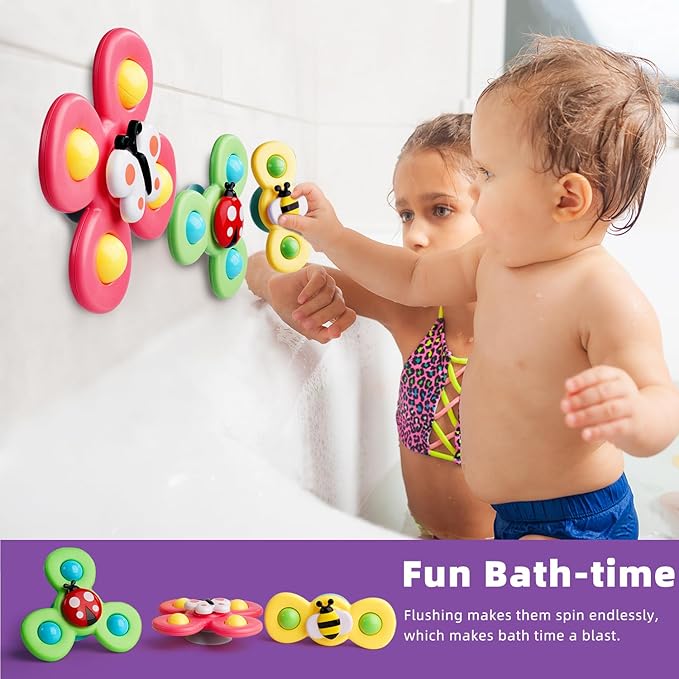 LiKee Strong Suction Cup Fidget Rotating Sensory Bath Toys for Baby Christmas Stocking Stuffers, Airplane Car Travel Table & Window Toys for Toddler Boys and Girls, 10+ Months