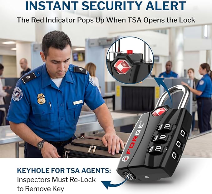 Forge Open Alert TSA Approved Luggage Locks - 3 Digit Combination, Easy Read Dials, Zinc Alloy Body - Ideal Travel Lock for Luggage, Suitcases, Bags & Toolboxes (Black 6 Locks)