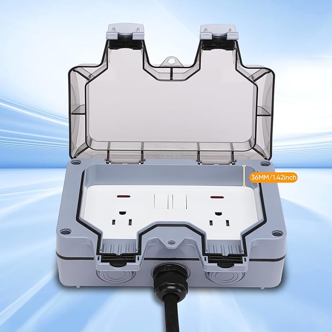 Outdoor Power Outlet,Outdoor Extension Cord Waterproof Double Wall Outlet Extender with On-Off Switch and Indicator Light，Exterior Electric External Power Outlet,Outside Outlet (19.6FT)