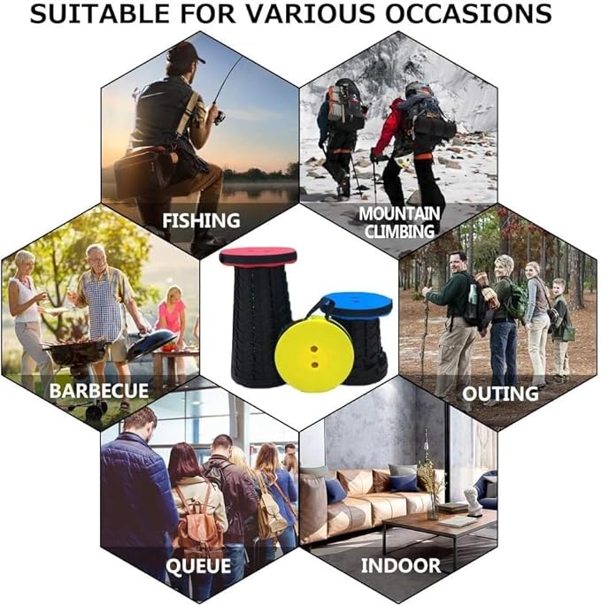 Fishboy Upgraded Collapsible Stool, 400lbs Max Weight, Lightweight But Sturdy, Portable Retractable Folding Telescoping Foldable Camping Stool for Adults Outdoor Fishing Hiking BBQ