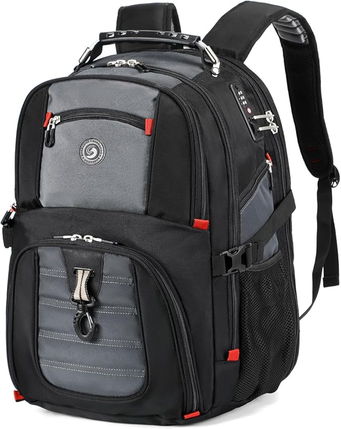 SHRRADOO Extra Large 50L Travel Laptop Backpack with combination lock, College Backpack Airline Approved Business Work Bag Fit 17 Inch Laptops for Men Women,Grey