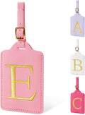 Personalized Initial Luggage Tags for Suitcase, Pink Leather Cute Luggage Tags with Privacy Cover Name Card, Embroidered Custom Monogrammed Luggage Tag Travel Bag Baggage Tags Gifts for Women Kids(E)