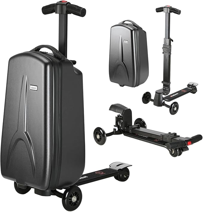 Scooter Luggage for Kids Scooter Suitcase for Ages 4-12, 4 in 1 Kids Luggage Boarding Suitcase Detachable & Foldable Scooter Travel Trolley Ride On Luggage-Black
