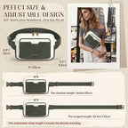 RAINSMORE Fanny Packs for Women, Leather Belt Bag Waterproof Everywhere Crossbody Waist Pack with Adjustable Strap Retro Sling Chest Bag for Work Running Travel Party, Dark Green with White