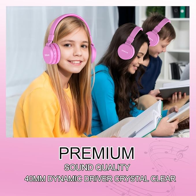 Kids Bluetooth Headphones,Lightweight Kids Headphones Wireless,85/94dB Safe Volume,40H Playtime,Fast Charging,Bluetooth 5.3,Over Ear,Toddler Headphone Built-in Mic for School/Tablet/Travel (Pink)