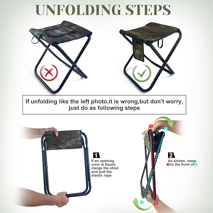 Upgraded Portable Folding Stool, 13 Inch Camping Stool for Adults Fishing Hiking Gardening and Beach with Carry Bag, Hold Up to 450lbs[Camo]