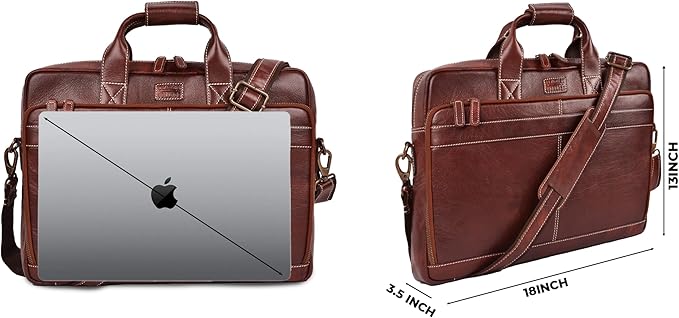LEATHER VILLAGE 18" Leather Laptop Messenger Briefcase Bag for Men-Leather Satchel for Travel and Office Shoulder Bag-Red Brown