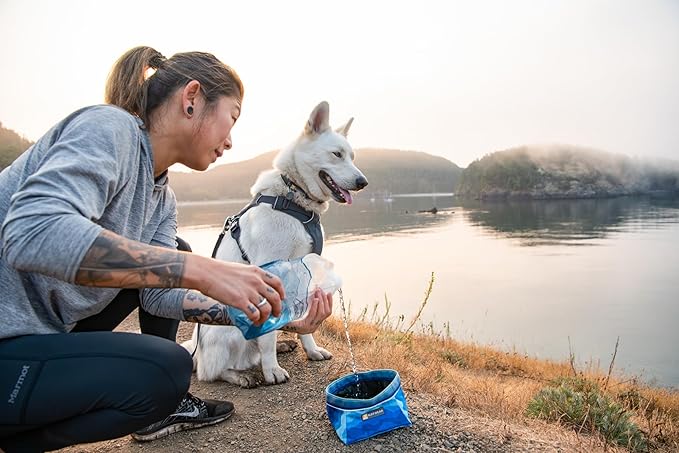 Ruffwear, Quencher Collapsible Dog Bowl, Packable Food & Water Bowl with Waterproof Lining, Water-Resistant Shell, & Reflective Trim, Lightweight, 4.2 Cups (1 L), Coastal Mountains, Medium