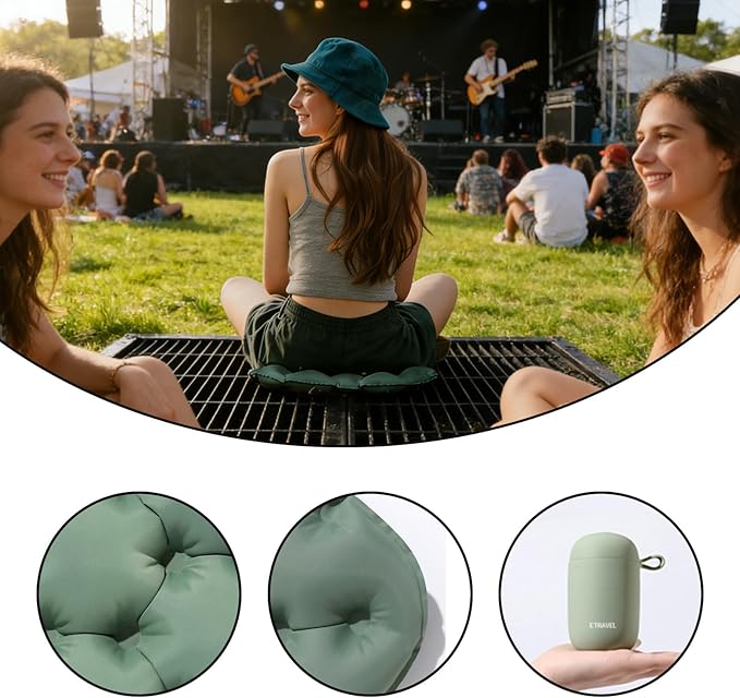 Inflatable Seat Cushion, Airplane Cushion,Portable Travel seat Pad with Pump for Airplane Car Stadium Camping, Green